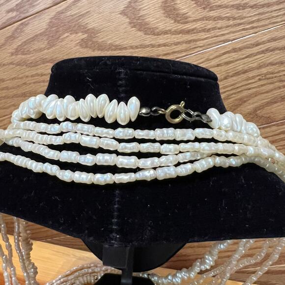 Vintage Necklaces Freshwater Rice Pearl Multi Strand Long Layered Lobster Clasp - Picture 2 of 12